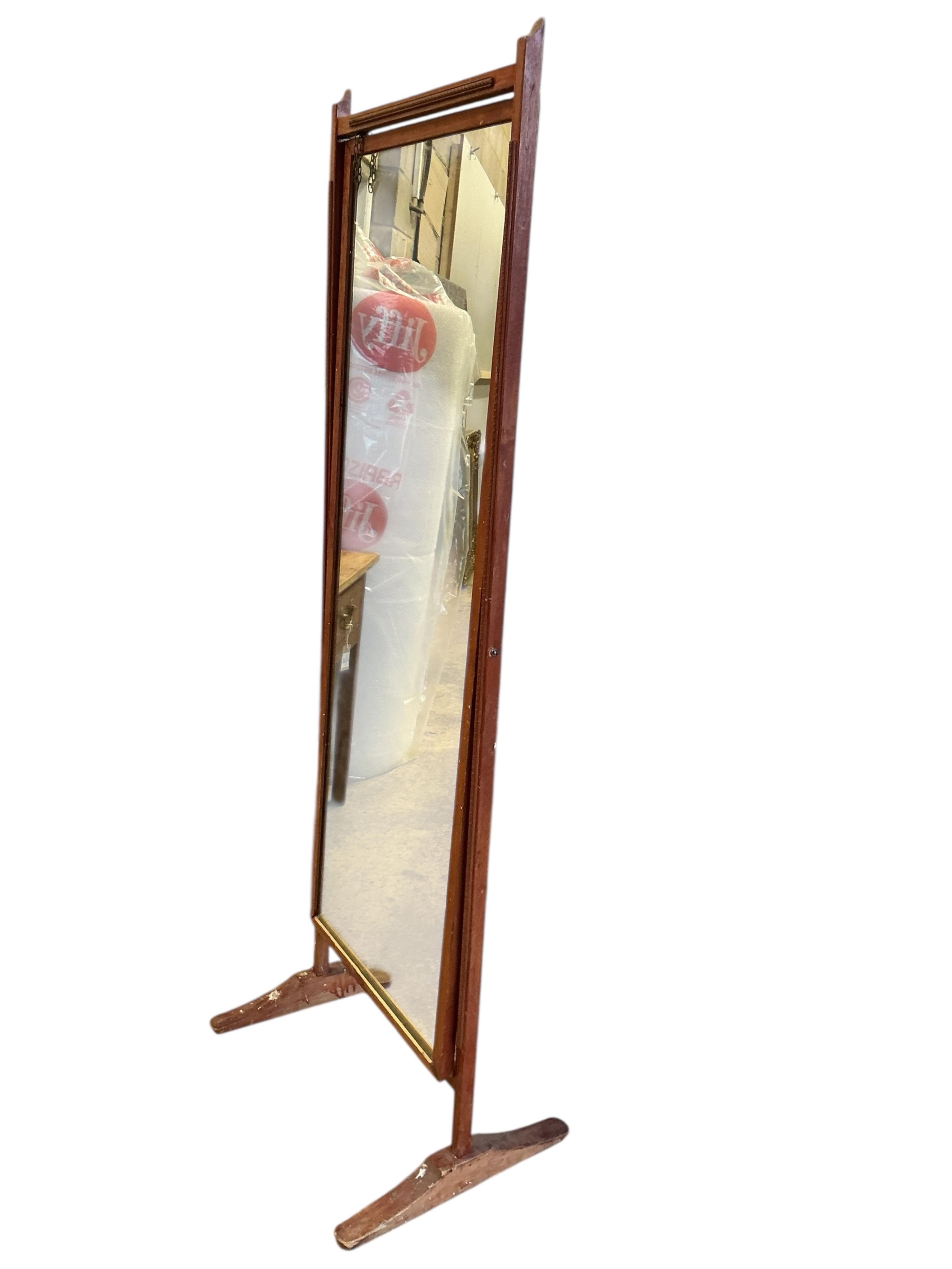 A pine and mahogany cheval mirror, width 57cm, height 172cm